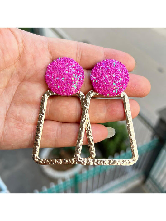Hot Pink Trapezoid Earrings