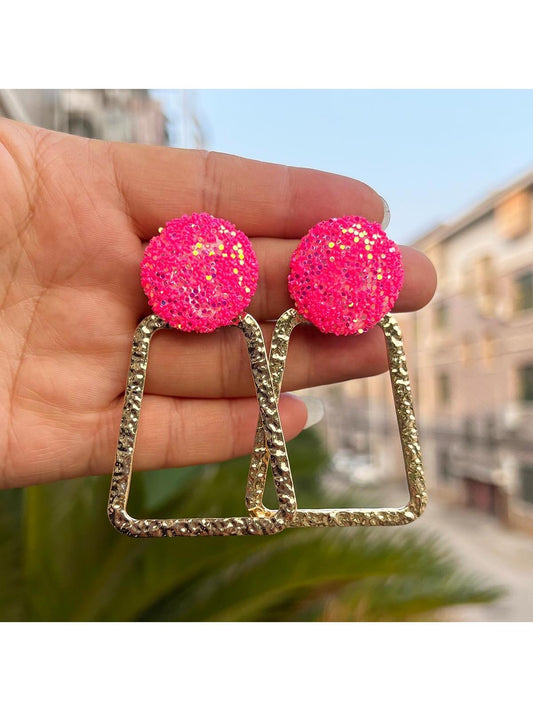 Neon Pink Trapezoid Earrings