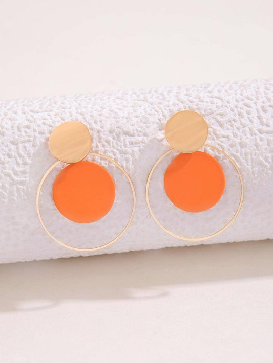 Orange Circle  Dot Earrings
