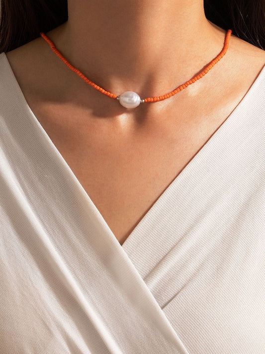 Orange Faux Pearl Choker