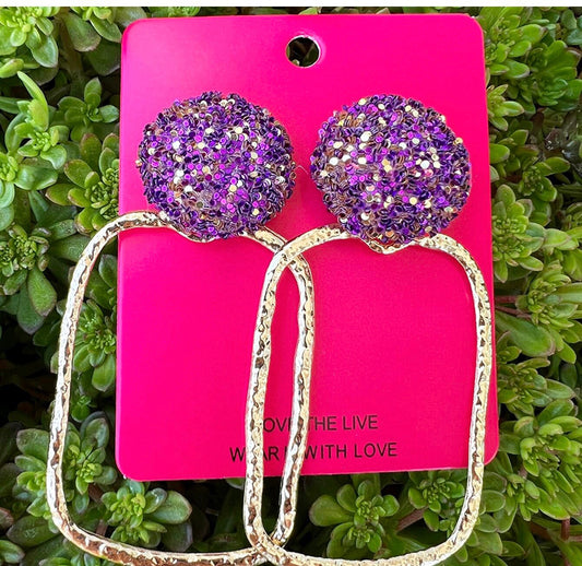 Purple Geometric Drop Earrings