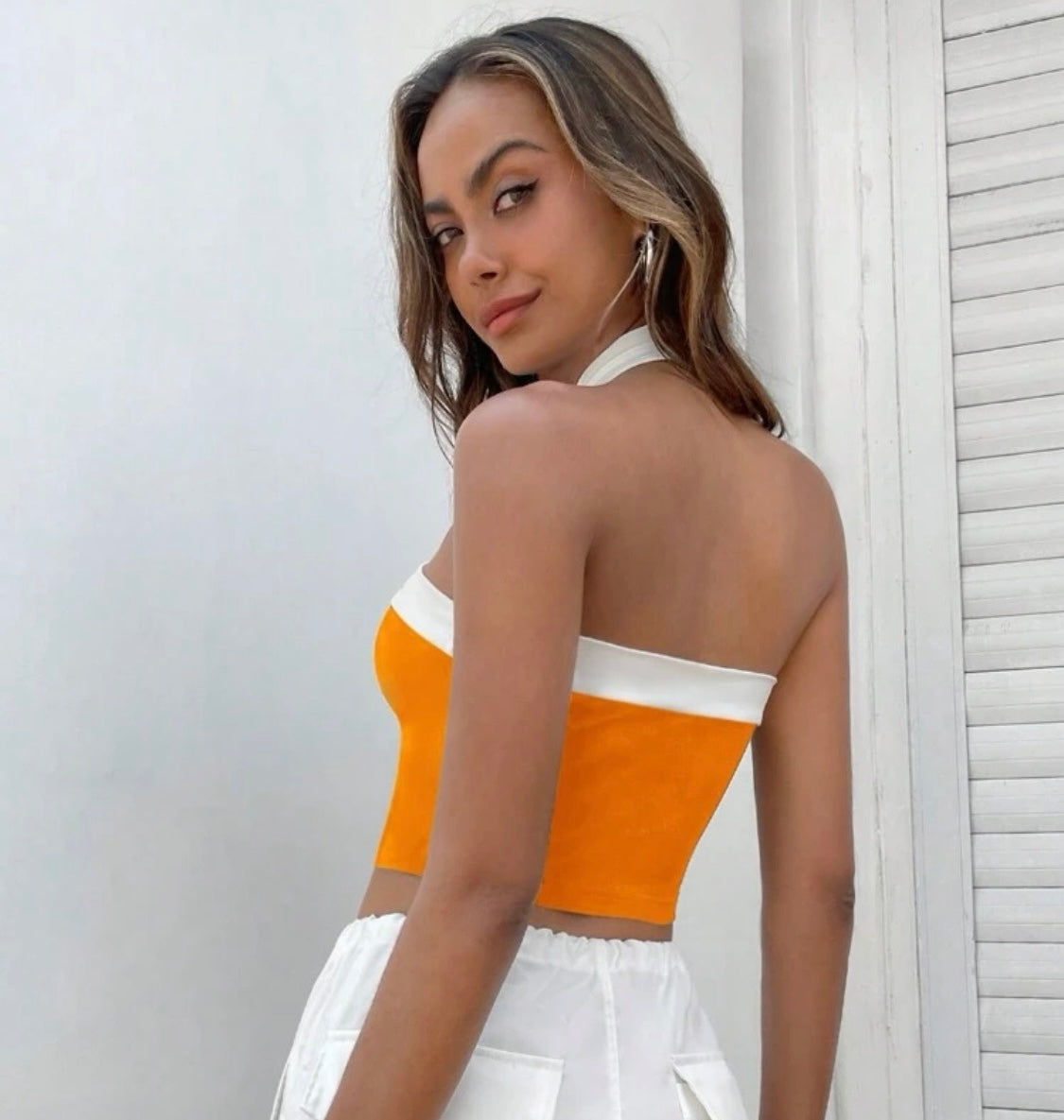 Orange with White Trim Crop