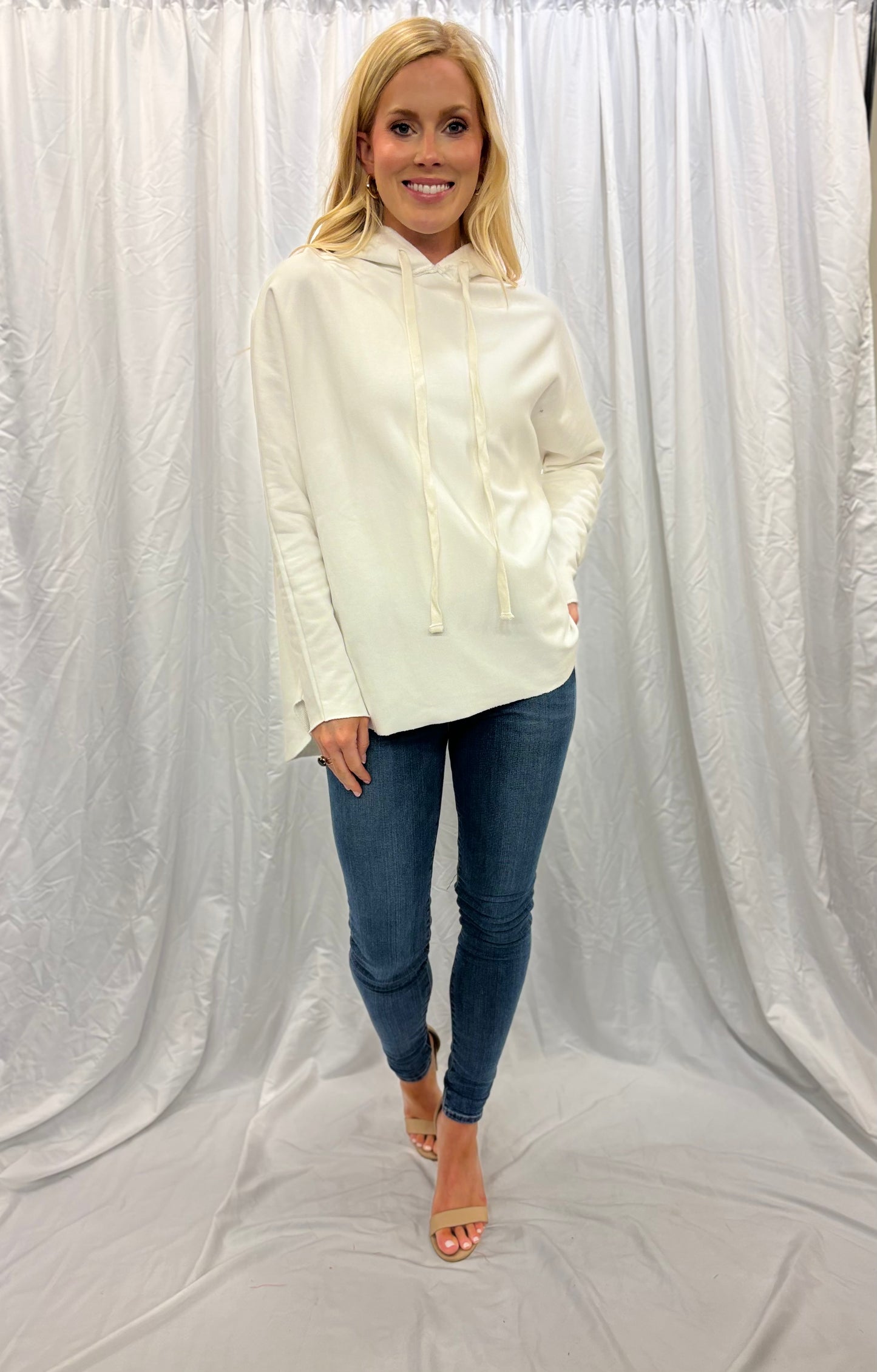 White Raw Hem Hoodie