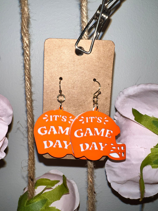 Orange and White Game Day Helmet Earrings