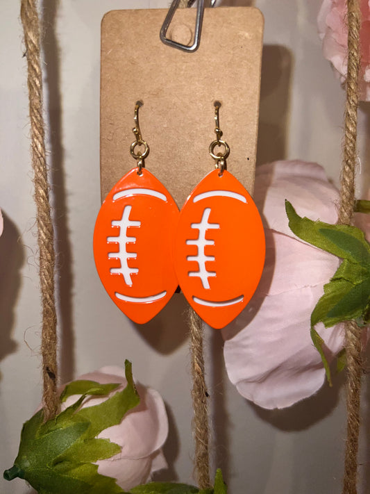 Orange and White Football Earrings