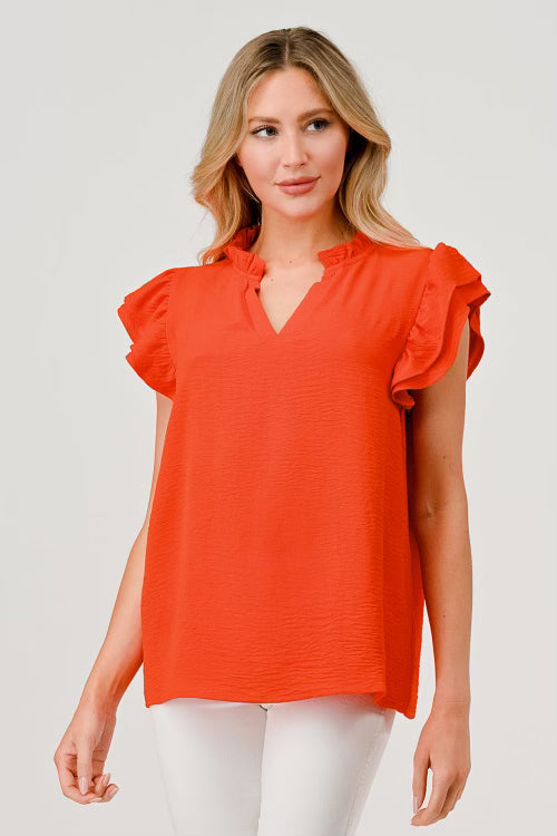 Orange  Airflow  Ruffle Sleeveless Top