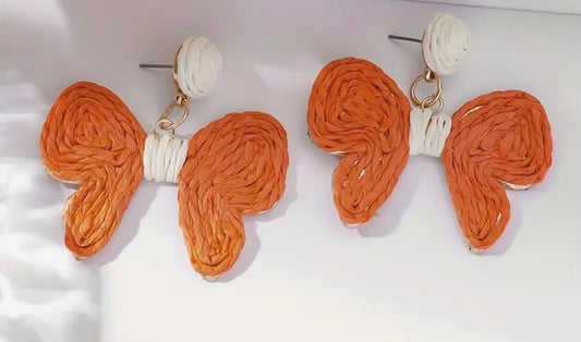 Orange Rattan Bow Earrings