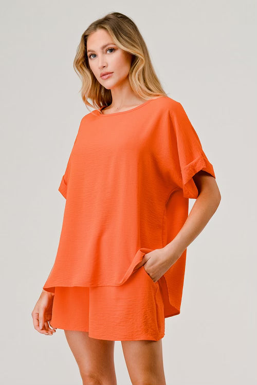2 Piece Orange Air Flow Short Set