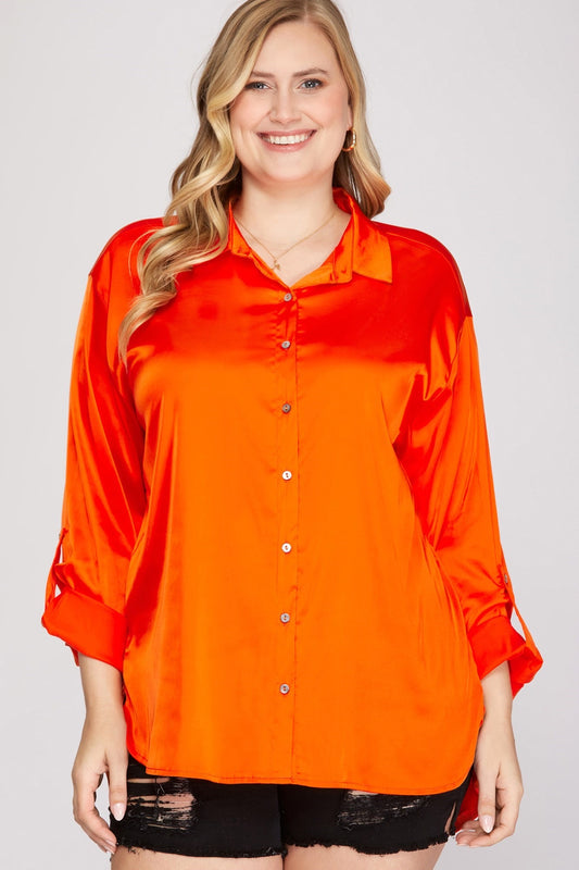 Curvy Orange Satin Blouse