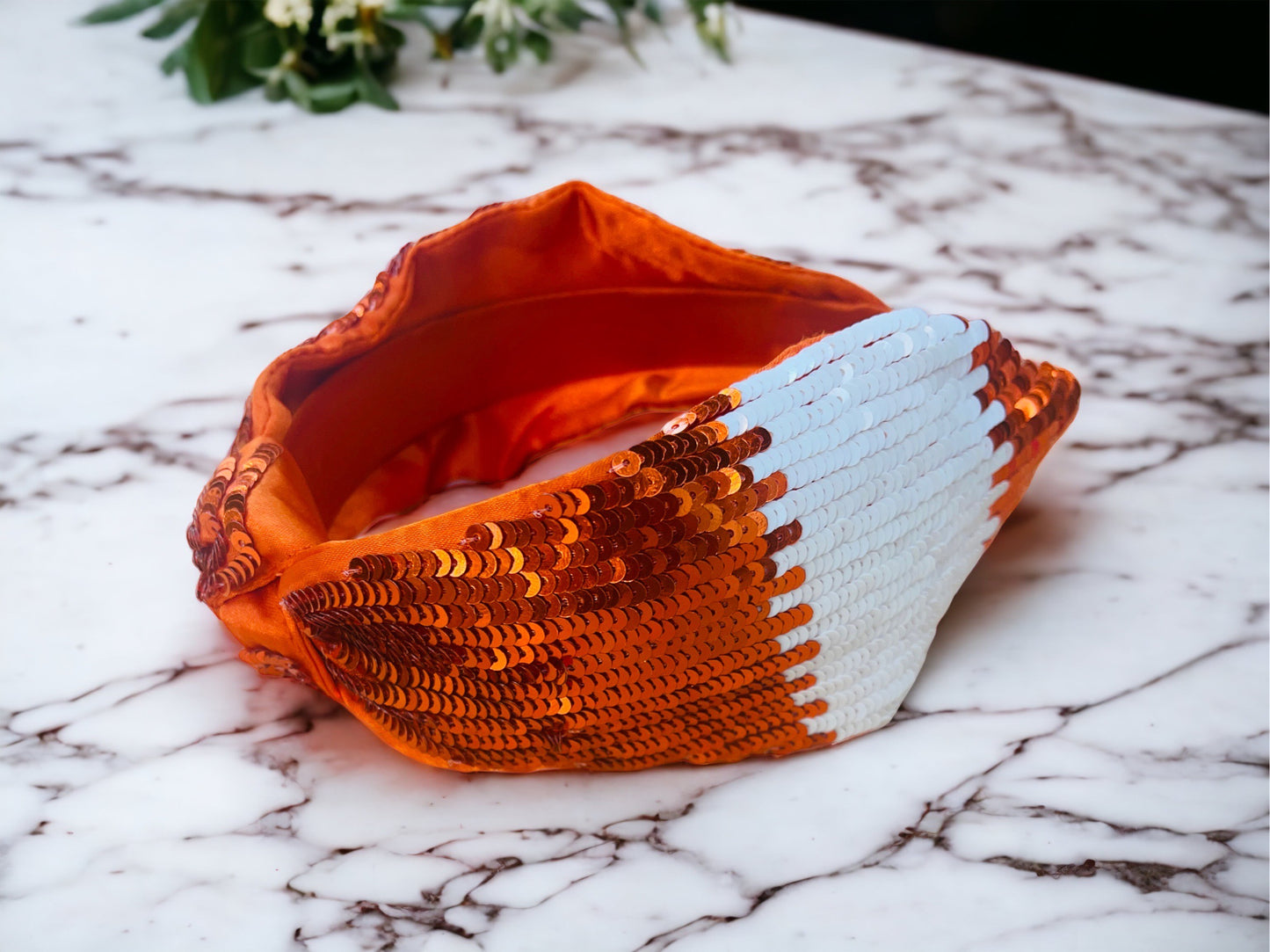 Orange and White Sequin Headband