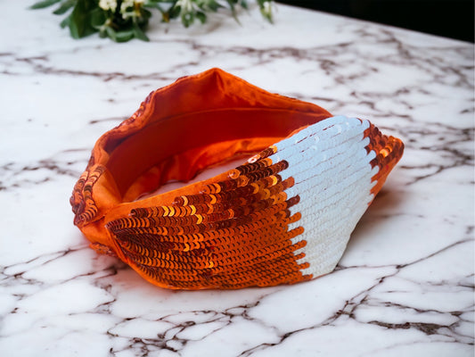 Orange and White Sequin Headband