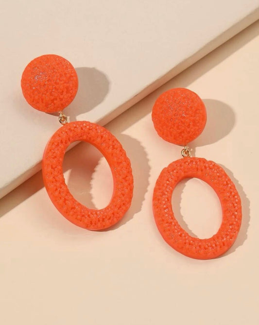 Round Orange Acrylic Sparkle Earrings