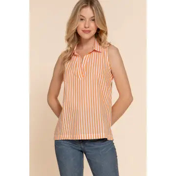 Orange and White Stripe Sleeveless Top