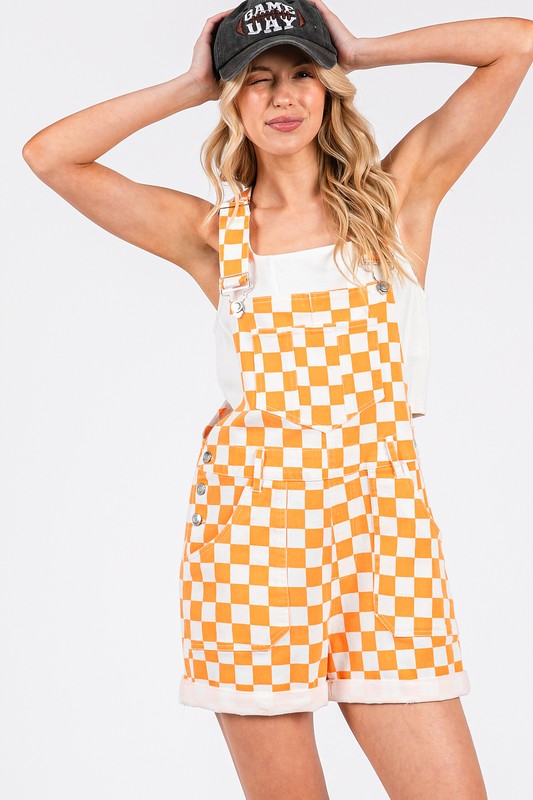 Checkerboard Overall Shorts