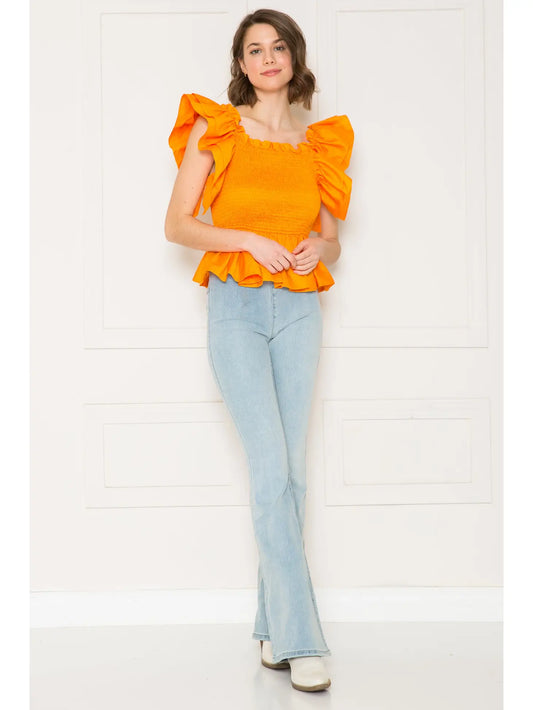 Orange Ruffled Peplum Top