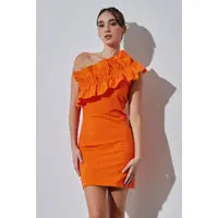 Orange Off The Shoulder Ruffle Dress