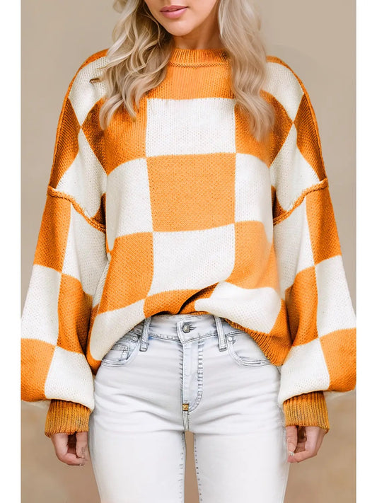 Orange and White Lantern Sleeve Sweater