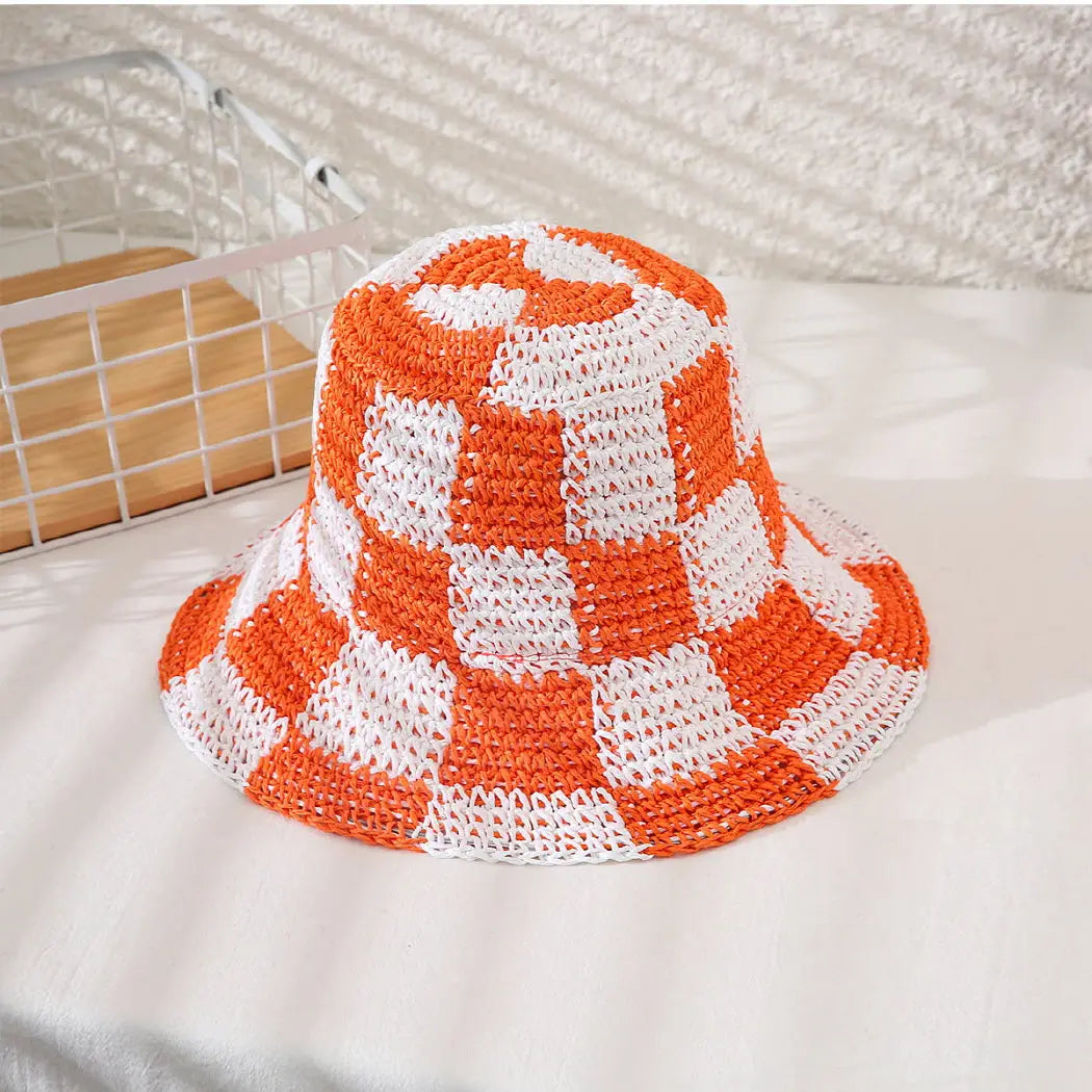 Orange and White Checkerboard Bucket Hat