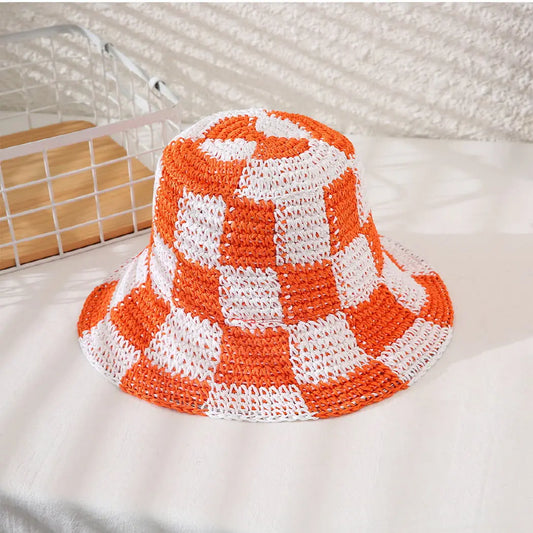 Orange and White Checkerboard Bucket Hat