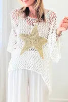 Eggshell and Tan Crochet Star Sweater