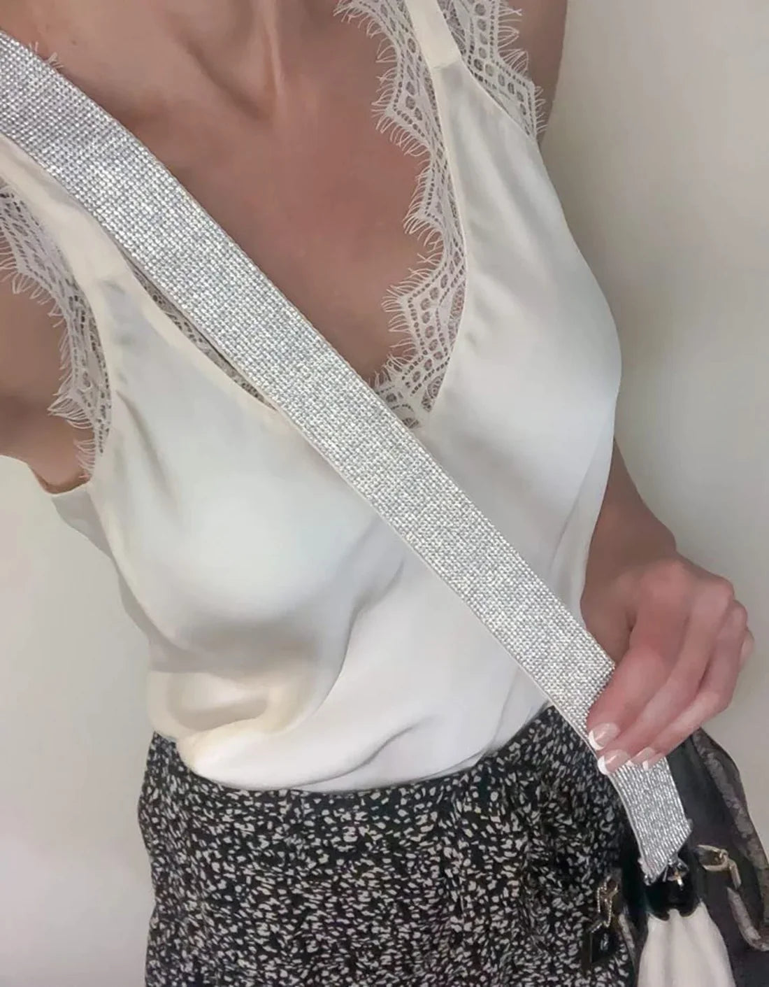 Silver Rhinestone Purse Strap