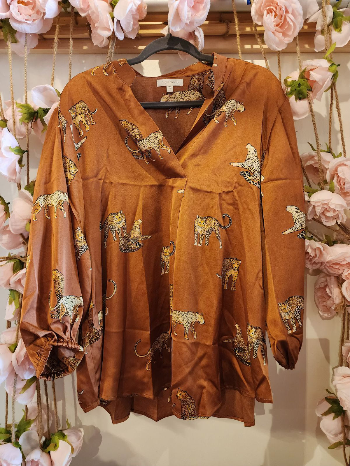 Curvy Cinnamon Satin Cheetah Top