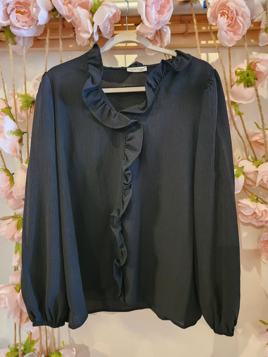 Black Ruffle Front Top