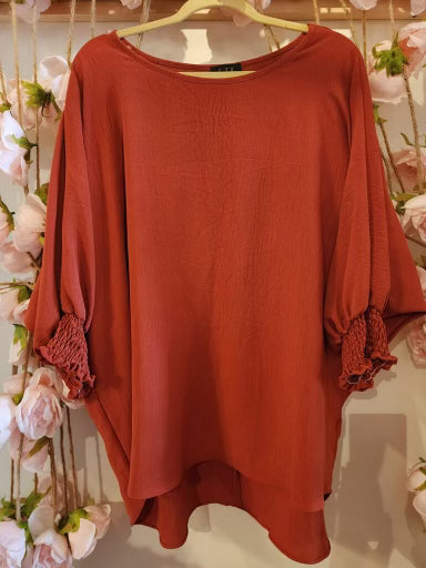 Curvy Rust Elastic Sleeve Air Flow Top