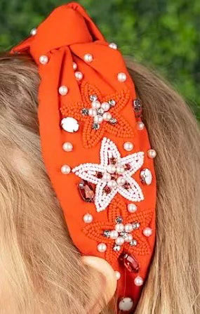 Orange and White Star Beaded Headband