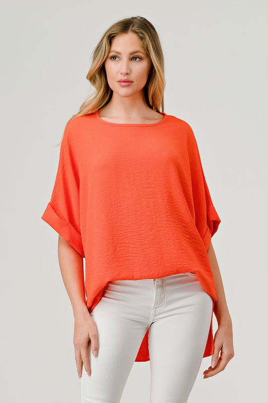 Curvy Airflow Orange Cuff Sleeve Top