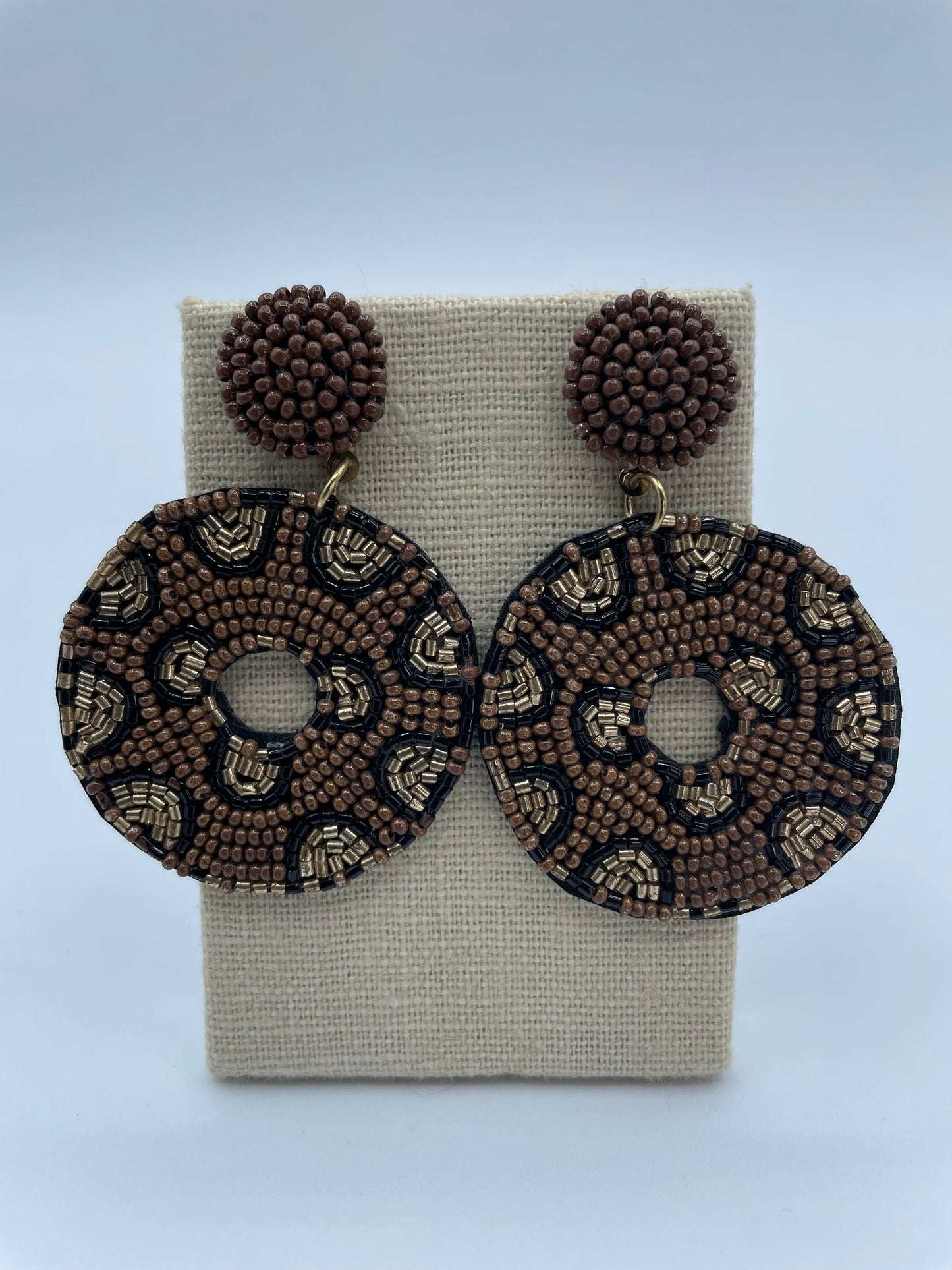 Brown Circle Leopard Bead Earrings