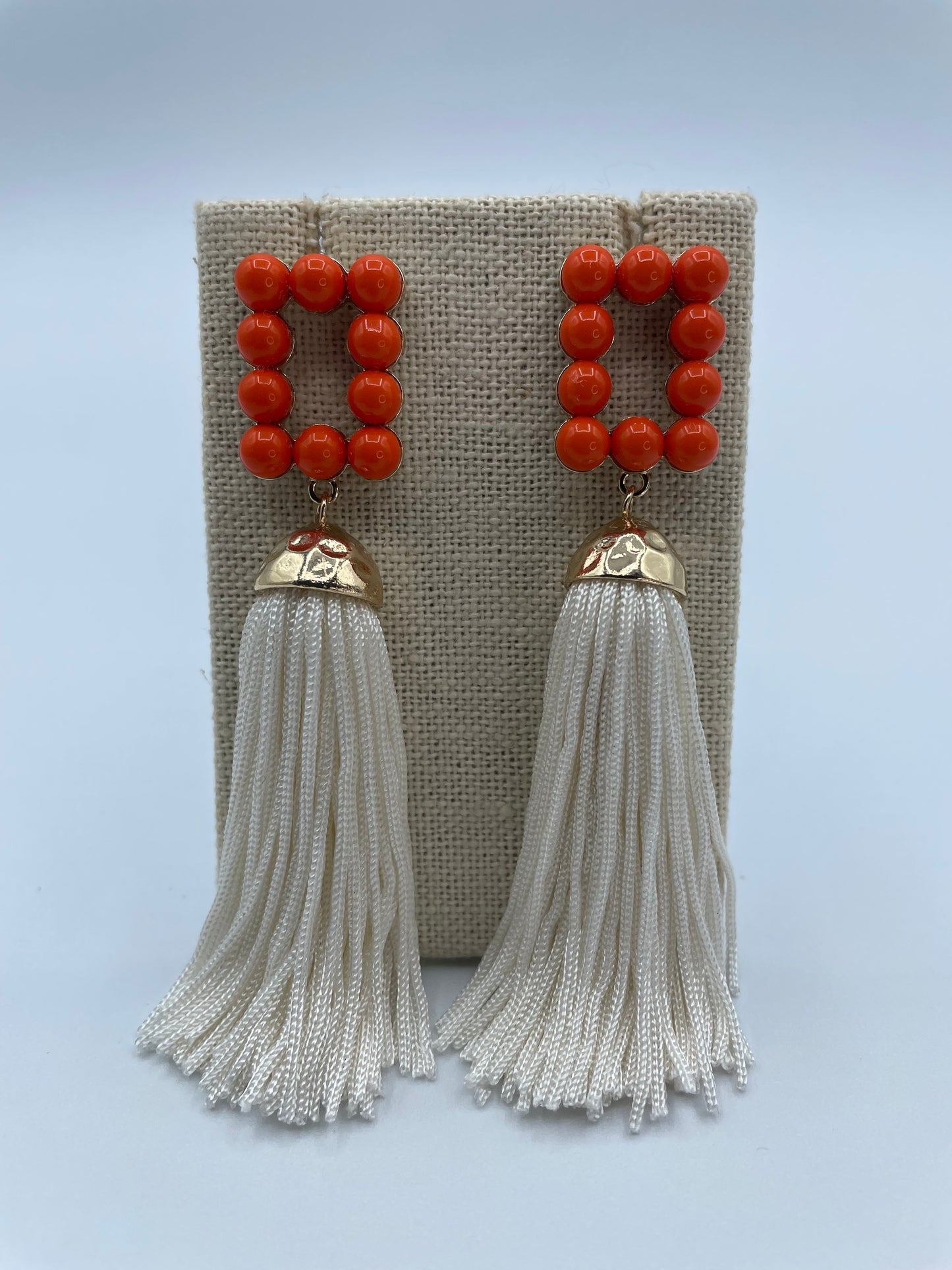 Orange Bead and Tassel Earrings