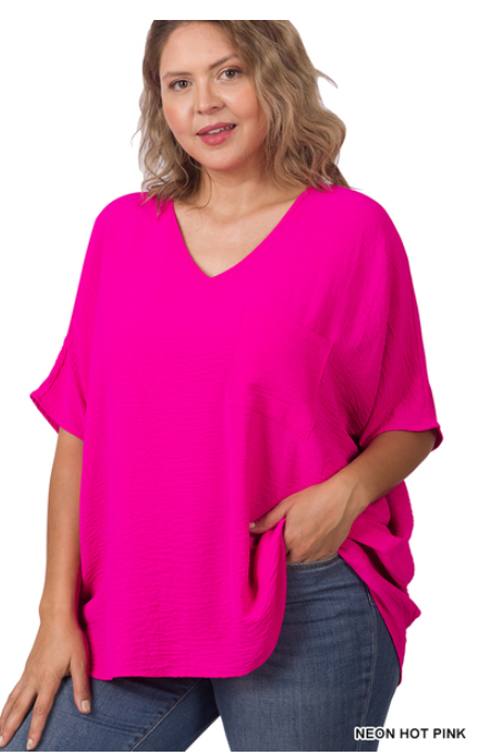 Hot Pink Airflow Top Curvy