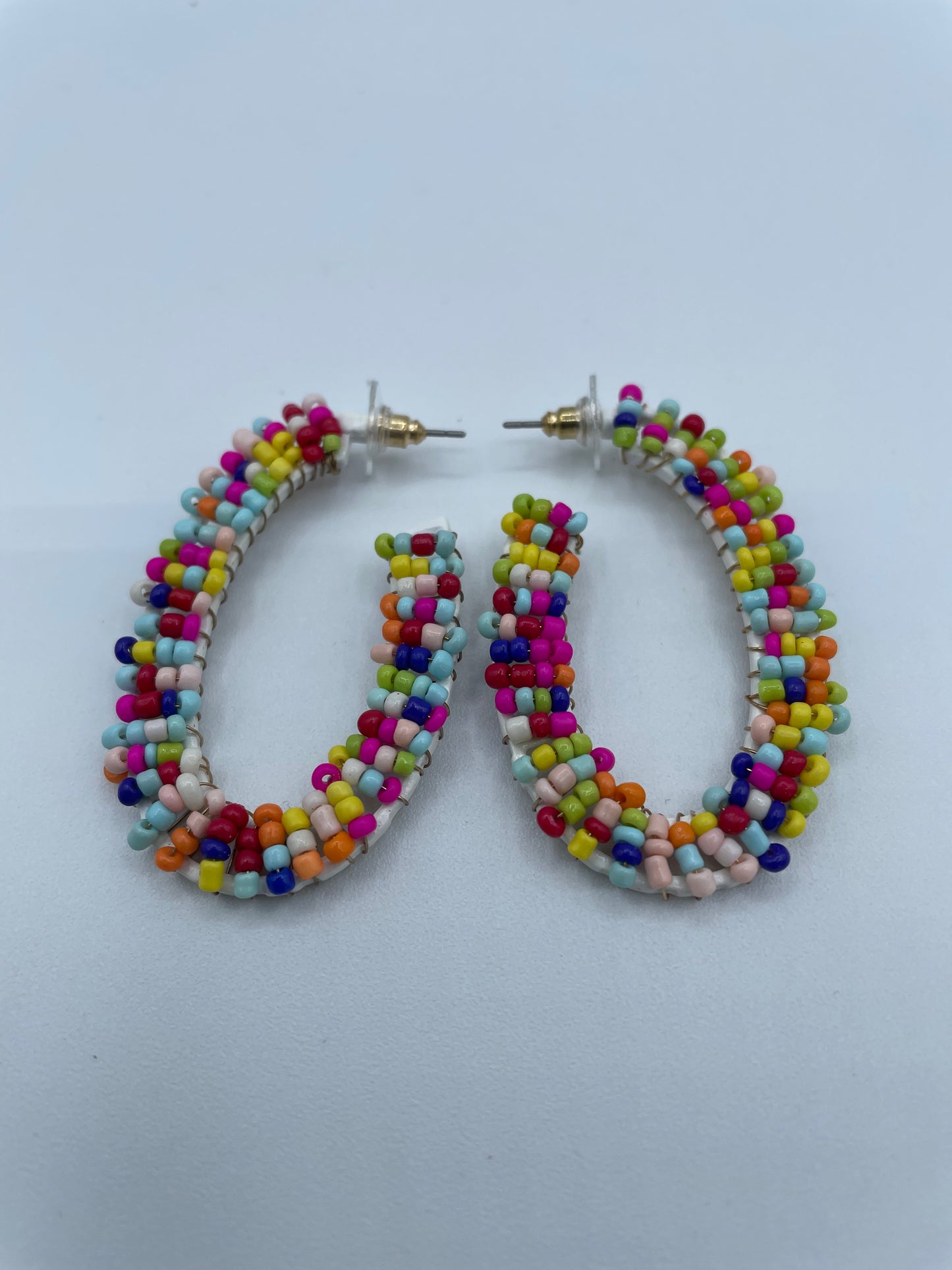 Multi Color Beaded Oval Hoop