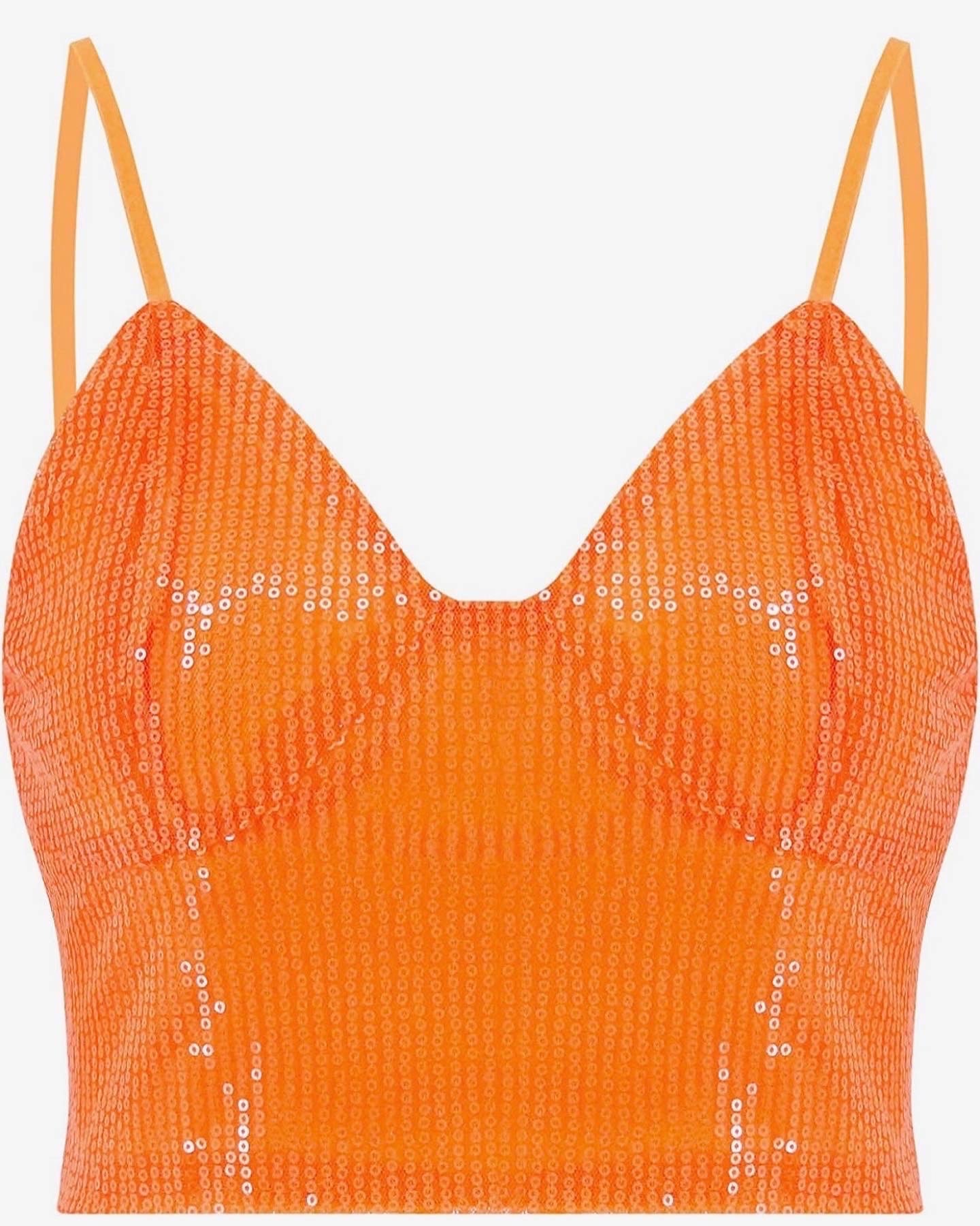 Orange Sequin Spaghetti Strap Crop Top