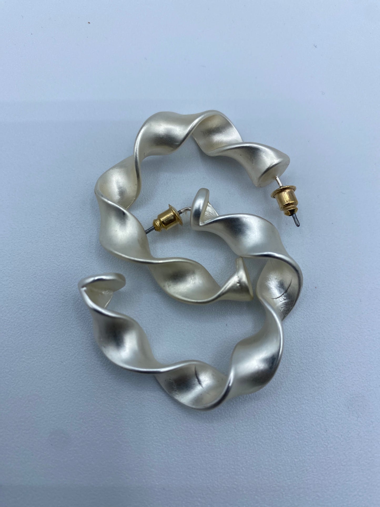 Worn Silver Twisted Hoops