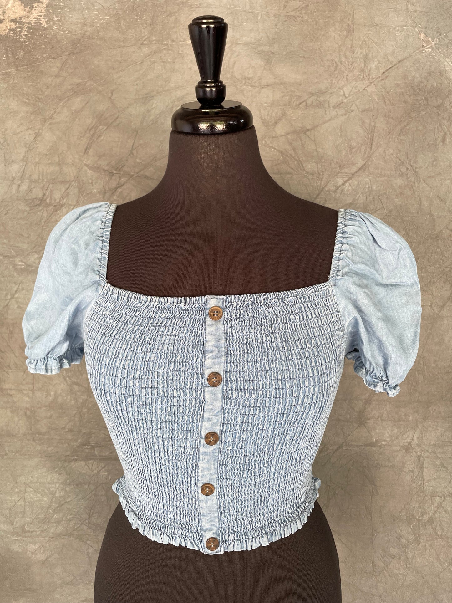 Elastic Denim Crop Top
