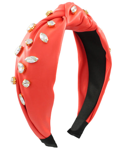 Orange Leather Rhinestone Headband