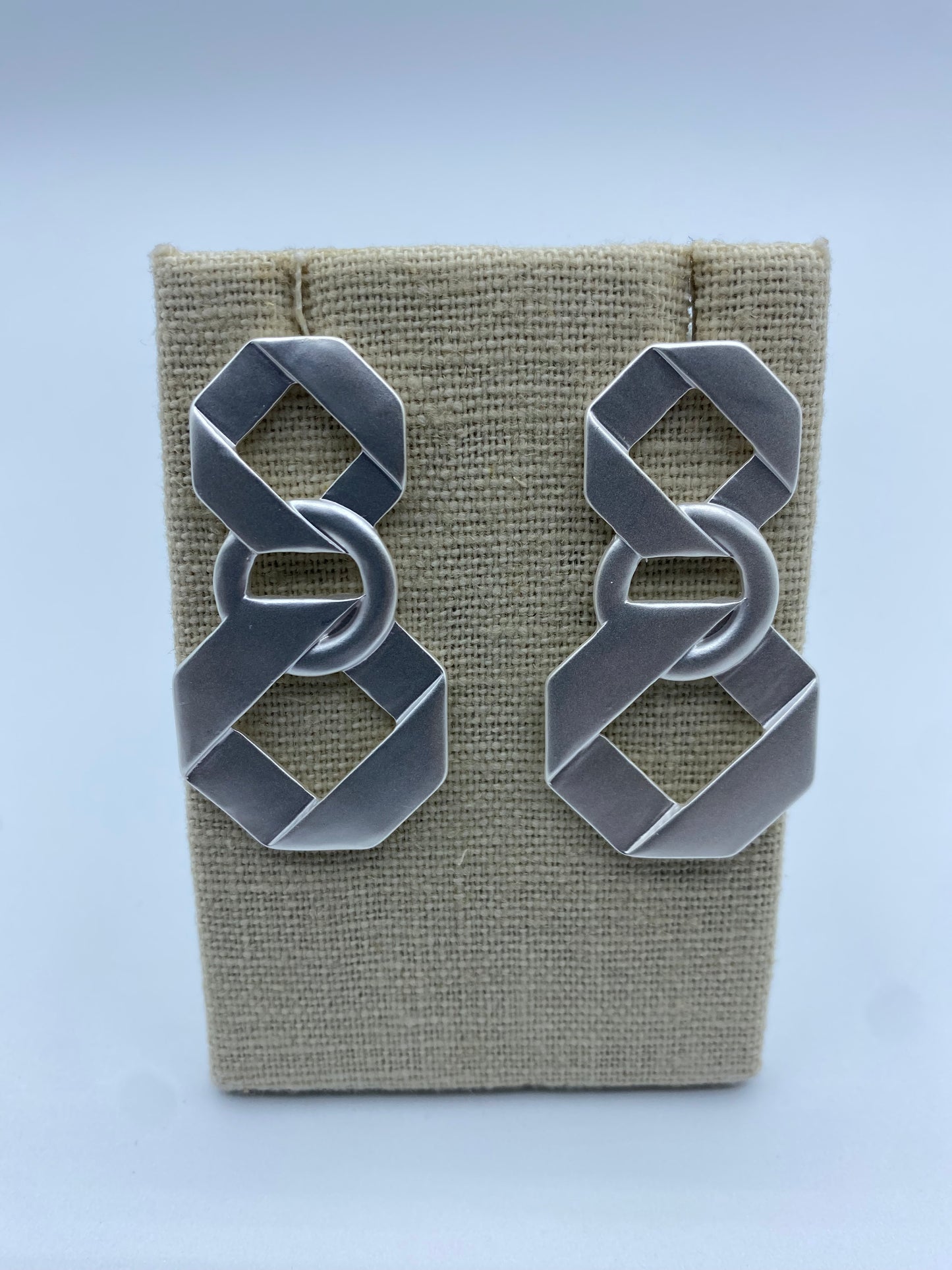 Worn Silver Hexagon Earrings