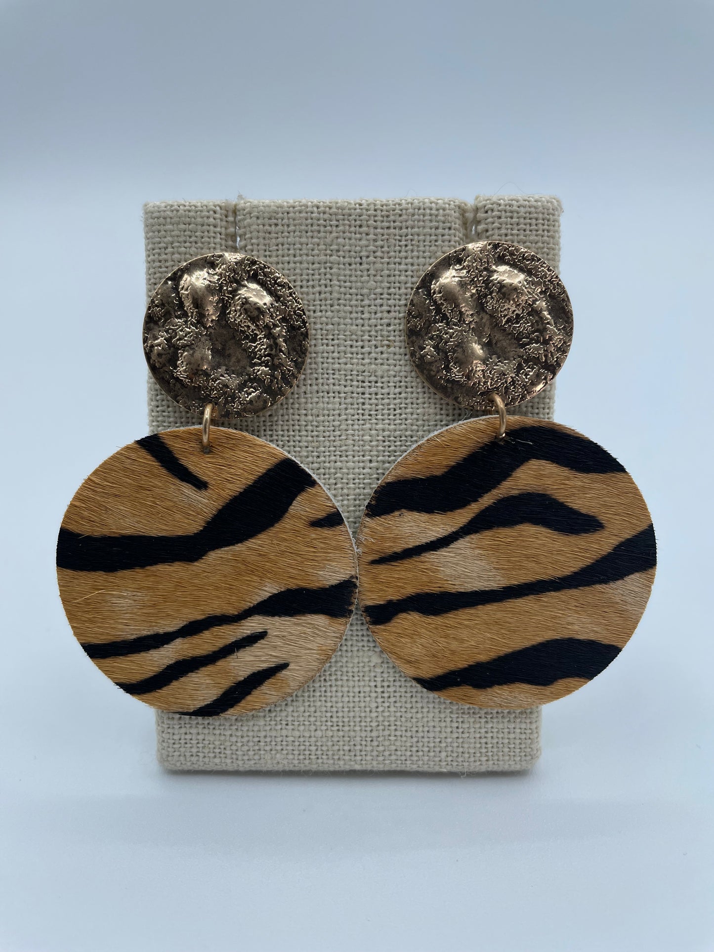 Tiger and Gold Cowhide Earrings