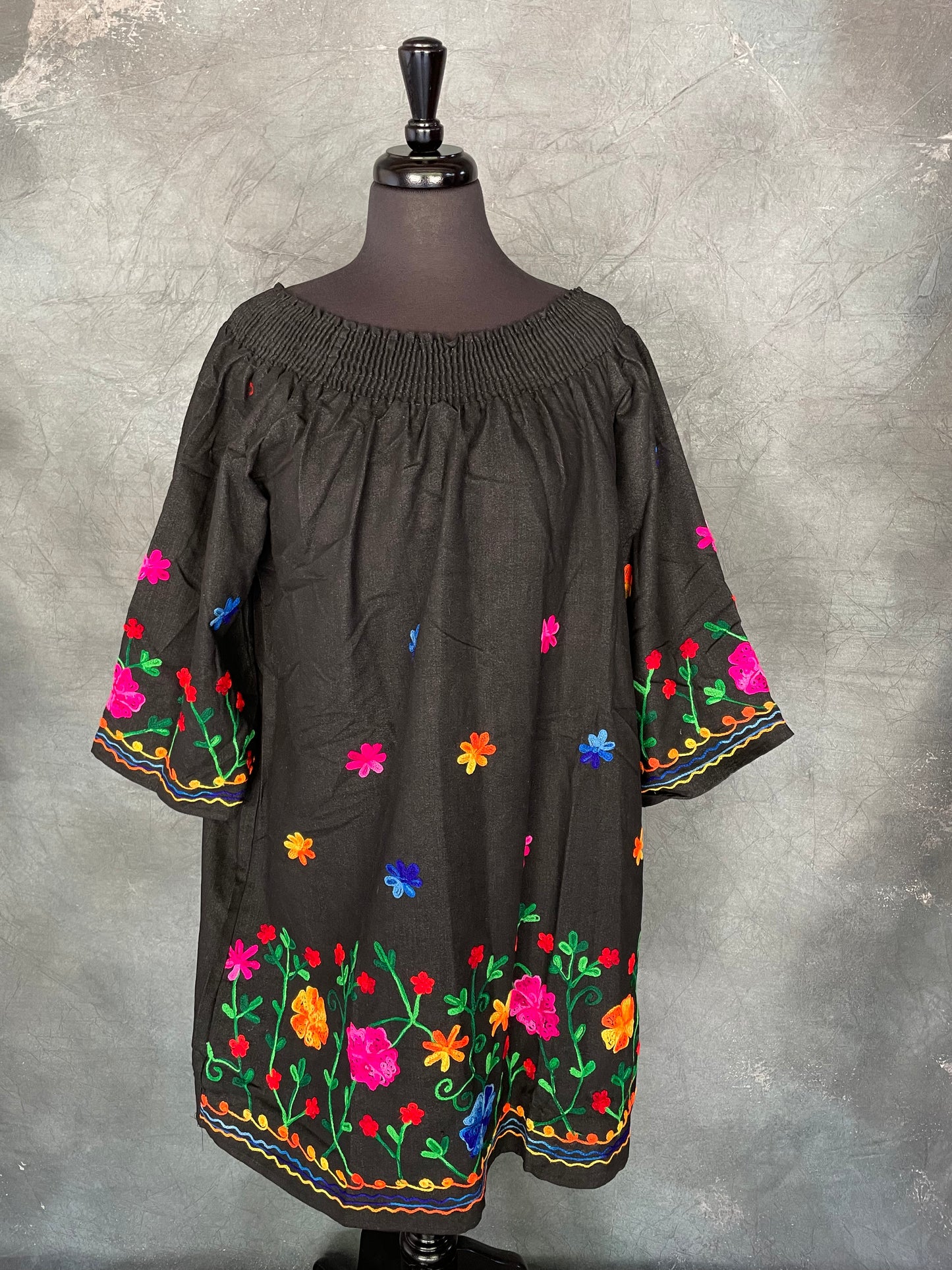 Black Off The Shoulder Embroidered Dress