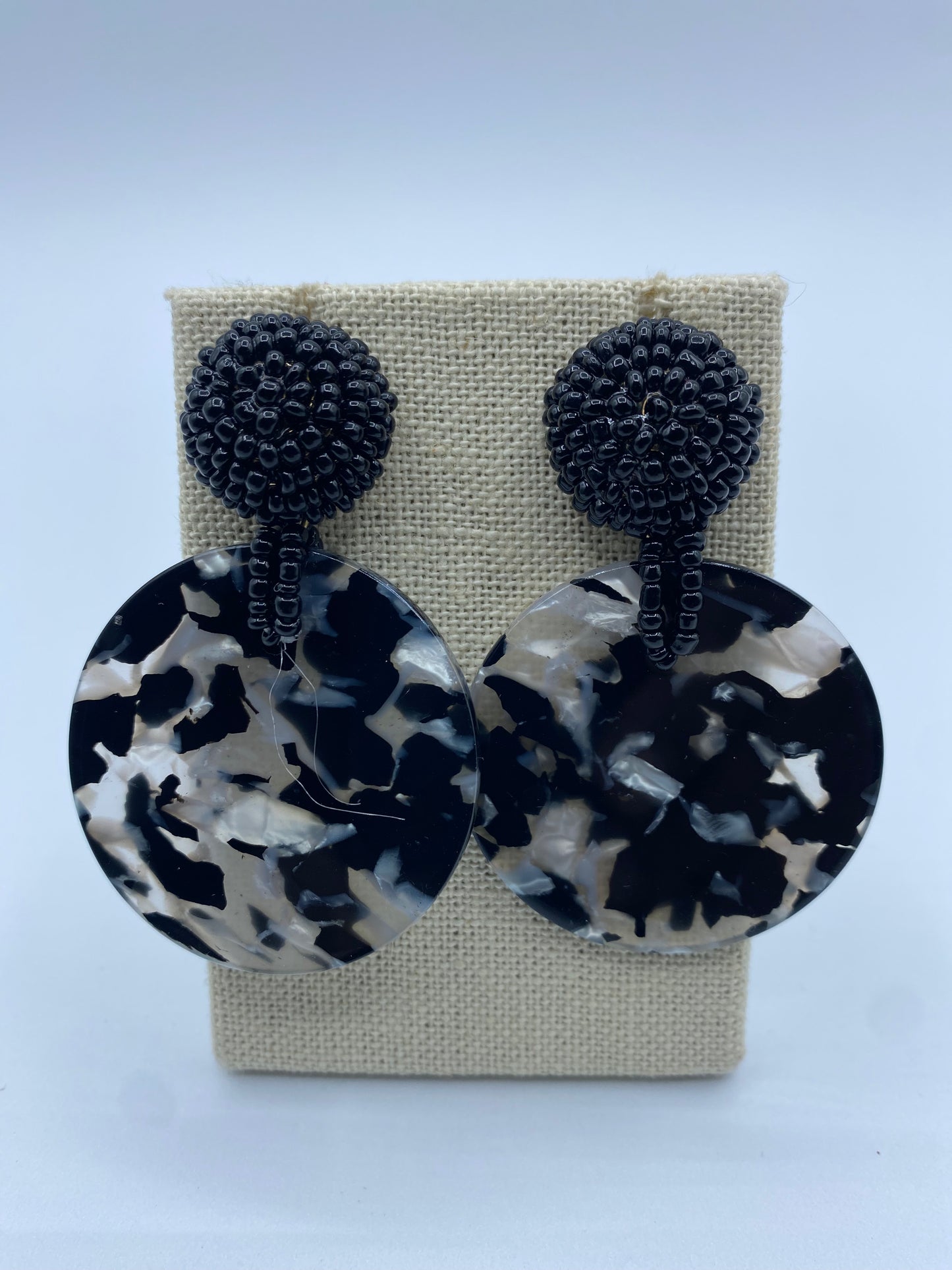 Black Marble Acrylic and Bead Earrings