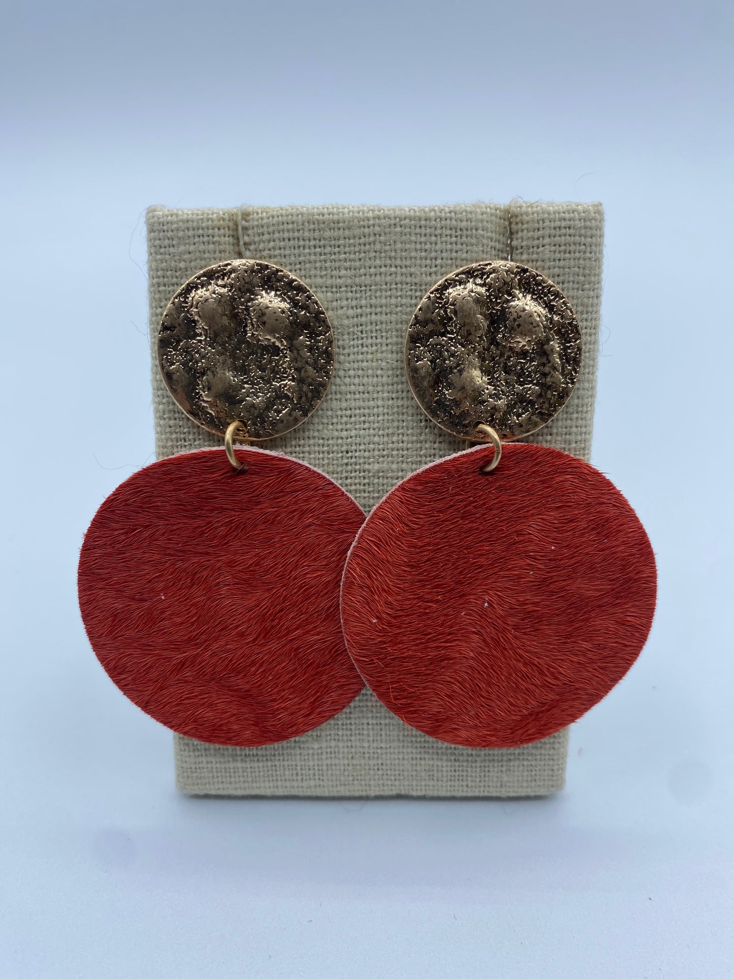 Burnt Orange Cowhide Disc Earrings