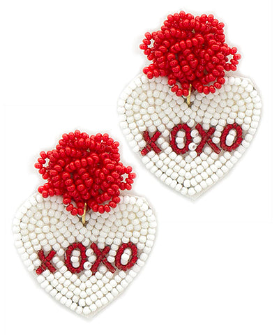 White Beaded XOXO Earrings