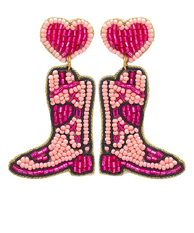Pink Beaded Cowboy Boot Earrings