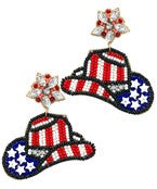 Red, White and Blue Beaded Cowboy Hat Earrings
