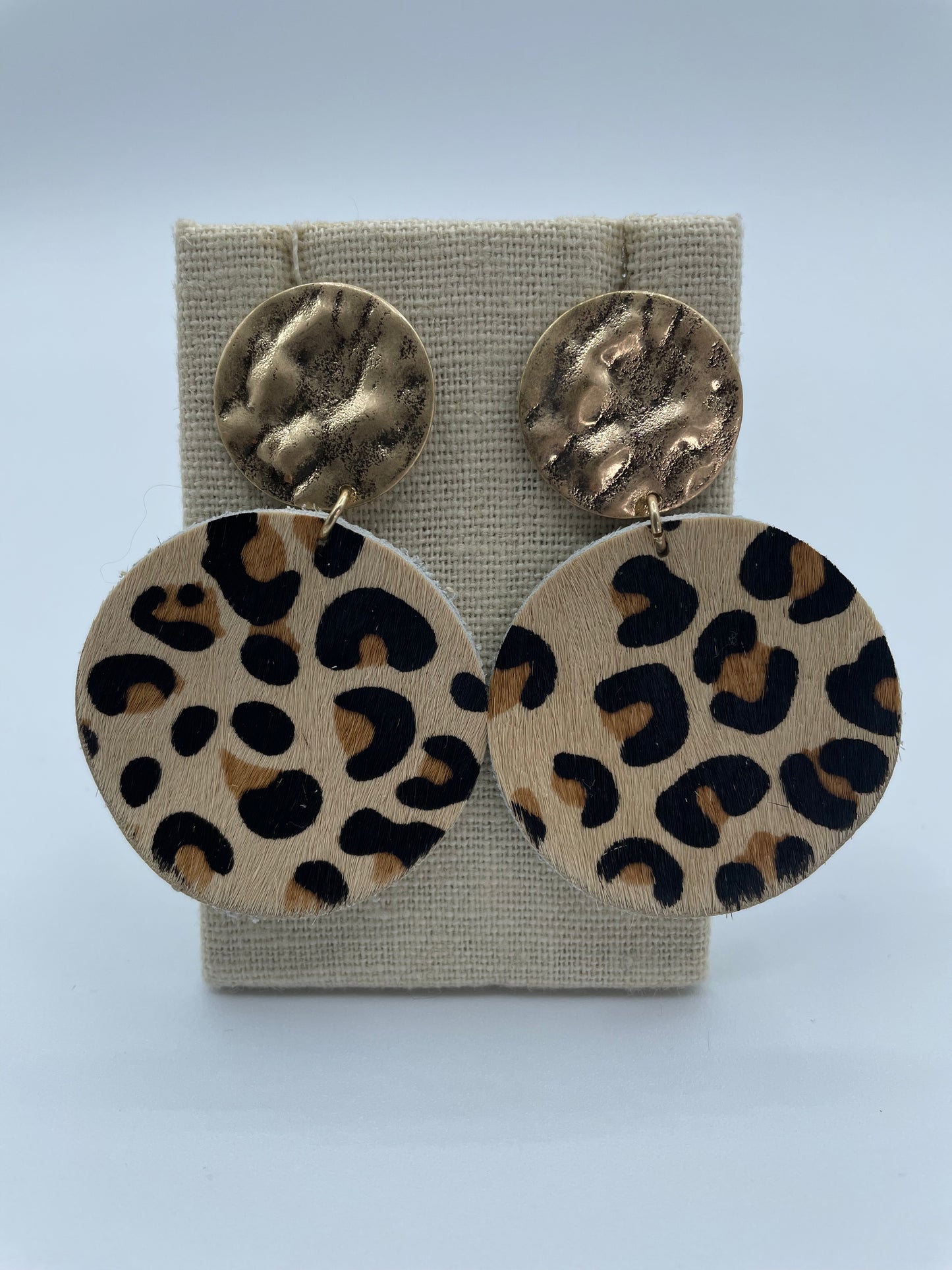 Leopard and Gold Cowhide Earrings