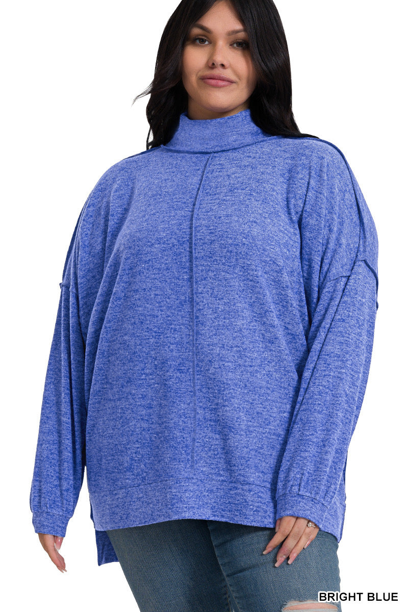 Bright Blue Oversized Mock Neck Curvy