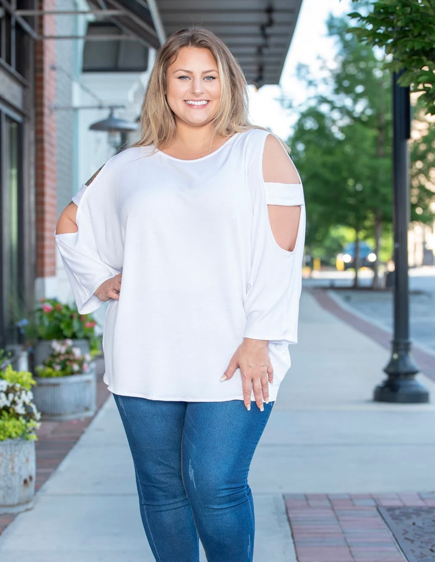 Dolman Cut Out Sleeve White top