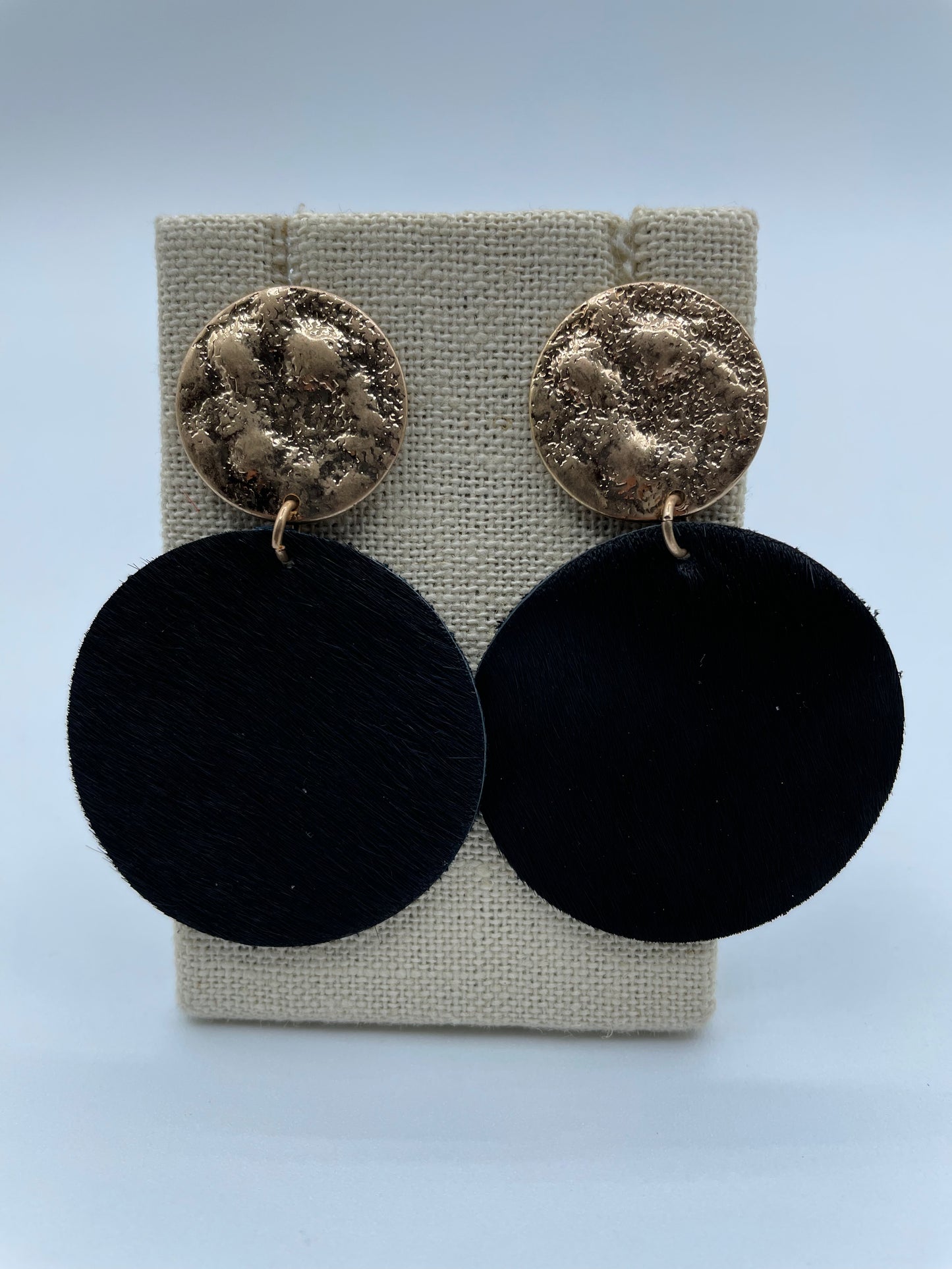 Black Cowhide Disc Earrings